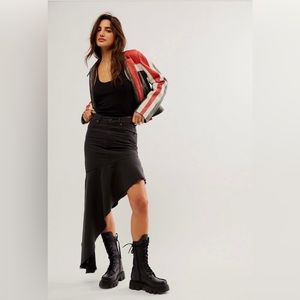 MOTHER Asymmetrical denim skirt in black